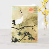 Carte de voeux japonaise de grue (Fleur jaune)