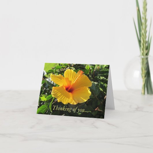 Carte de vœux Jaune Hibiscus Tropical Pensant à To (Devant)