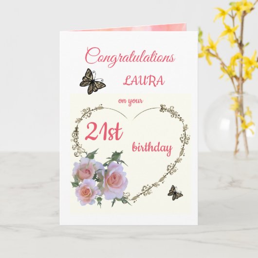 Carte de voeux Joyeuse 21e anniversaire design (Fleur jaune)