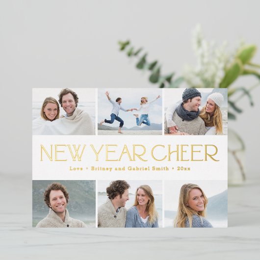 Carte de vœux Joyeuse Collage FOIL Bonne Année (Debout devant)