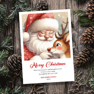Carte de vœux joyeuse de Santa et Rudolph colorée