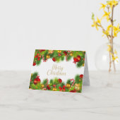 Carte de voeux Joyeuse Noël verte pliée (Fleur jaune)