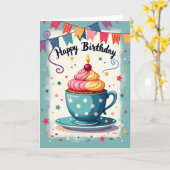 Carte de vœux Joyeuse Tasse de Thé (Fleur jaune)