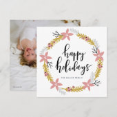 Carte de vœux Joyeuses Fêtes à couronne rose | Car (Devant / Derrière)