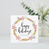 Carte de vœux Joyeuses Fêtes à couronne rose | Car (Debout devant)