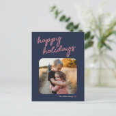 Carte de vœux Joyeuses Fêtes Bleu Rose 1-Photo Scr (Debout devant)