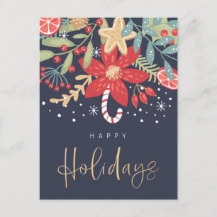 Carte de vœux Joyeuses Fêtes Canne de Bonbon Car