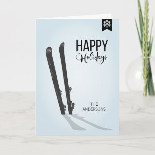 Carte de vœux Joyeuses Fêtes de ski d'hiver