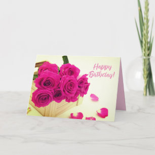 Carte de vœux "Joyeux Anniversaire" aux Roses Rose
