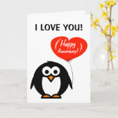 Carte de vœux Joyeux Anniversaire avec un pingouin (Fleur jaune)