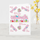 Carte de voeux Joyeux anniversaire célébré rose (Fleur jaune)