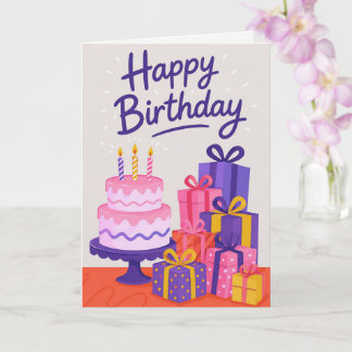 Carte de vœux Joyeux Anniversaire en lin de luxe