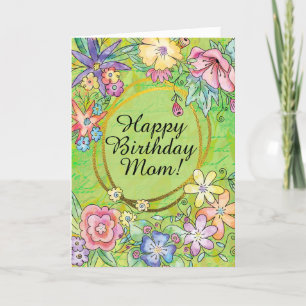 Carte de vœux Joyeux Anniversaire Maman ! verte ! 