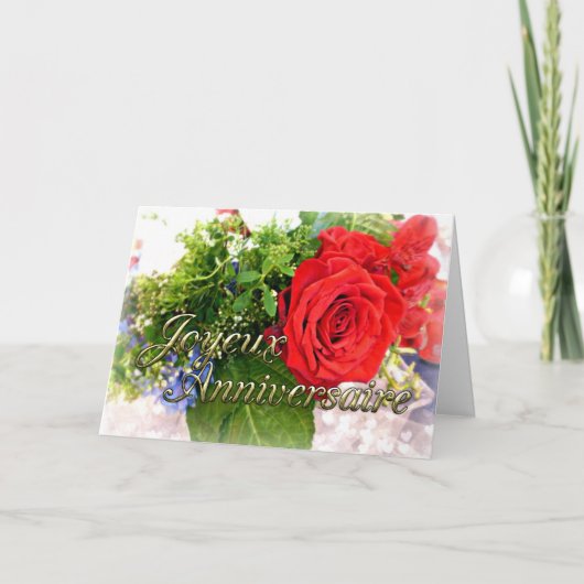 Carte de voeux Joyeux Anniversaire Rose Bouquet (Devant)