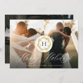 Carte de vœux Joyeux avec monogramme doré pour jeu (Devant / Derrière)