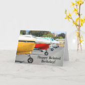 Carte de voeux Joyeux avion d'anniversaire tardif (Fleur jaune)