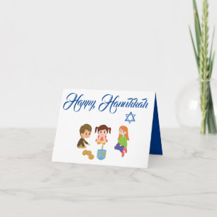 Carte de vœux JOYEUX HANUKKA en jouant au DREIDEL