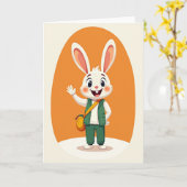 Carte de vœux Joyeux Lapin Vague (Fleur jaune)