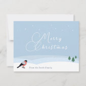 Carte de Voeux Joyeux Noël - Bouvreuil et Neige (Devant)