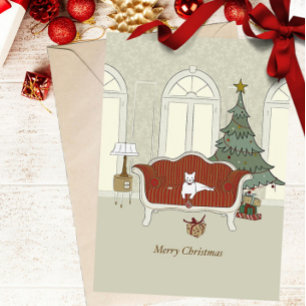 Carte de vœux Joyeux Noël Chat Blanc