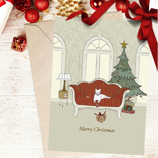 Carte de vœux Joyeux Noël Chat Blanc