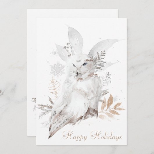 Carte de vœux Joyeux Noël Chouette Harfang 5x7 ave (Devant / Derrière)