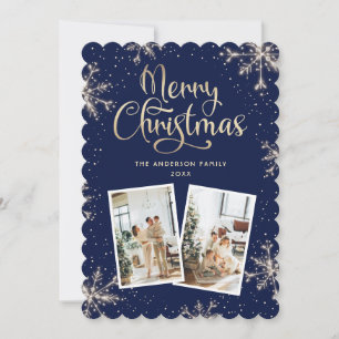 Carte de vœux Joyeux Noël Photo Flocons Bleus 2