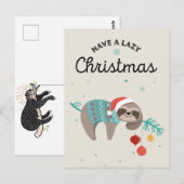 Carte de vœux Joyeux Paresseux Noël (Devant / Derrière)