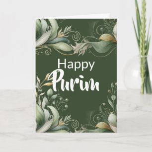 Carte de vœux joyeux Pourim - Feuillage vert