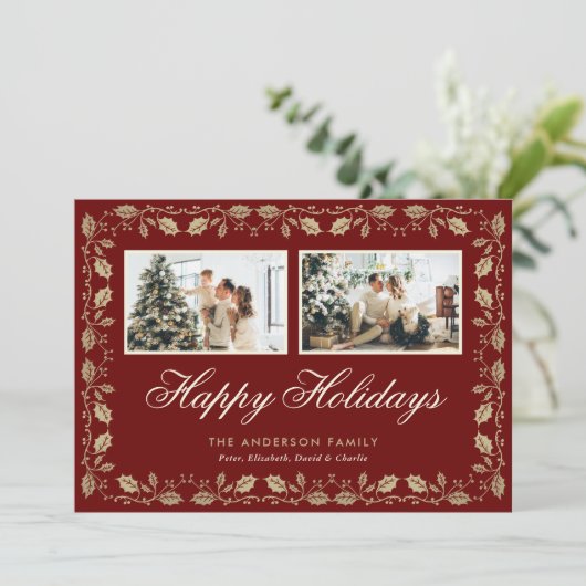Carte de vœux Joyuses Fêtes Photo Red Gold 2 (Debout devant)