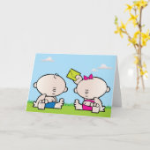 Carte de voeux jumelle pour fille garçon (Fleur jaune)