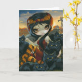 Carte de voeux "Kitties d'automne" (Fleur jaune)