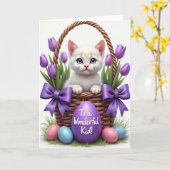 Carte de vœux Kitty Panier Mignon (Fleur jaune)