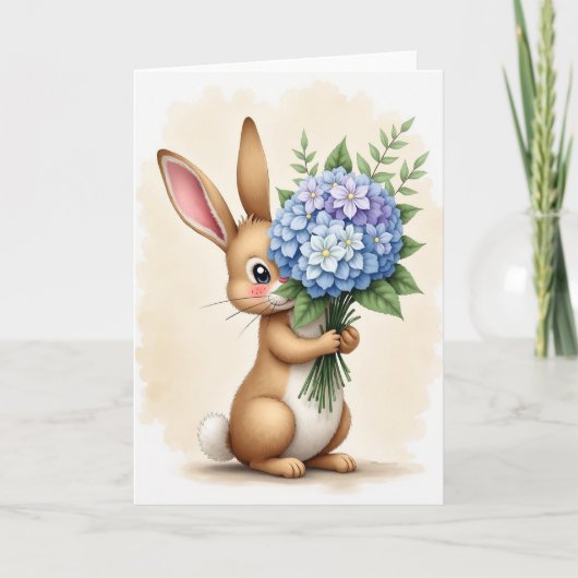 Carte de vœux lapin aux fleurs (Devant)