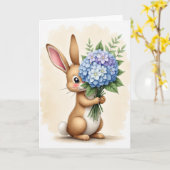 Carte de vœux lapin aux fleurs (Fleur jaune)