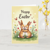 Carte de vœux Lapin Câlin de Printemps (Fleur jaune)