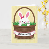 Carte de vœux Lapin dans un panier (Fleur jaune)