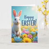Carte de vœux Lapin de printemps (Fleur jaune)