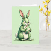 Carte de vœux Lapin Vert Ami (Fleur jaune)