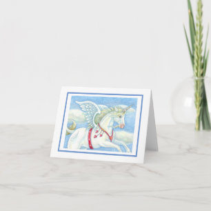 CARTE DE VŒUX LICORNE CŒURS VOLANTS, PÉGASE Vierge