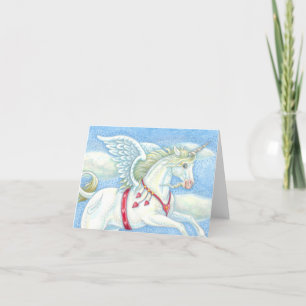 CARTE DE VŒUX LICORNE CŒURS VOLANTS, PÉGASE Vierge