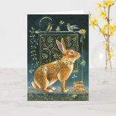 Carte de Vœux - Lièvre Fantaisiste et Colibris (Fleur jaune)