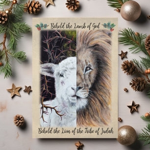 Carte de vœux Lion et Agneau avec photo de famille