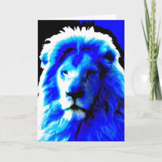 Carte de voeux Lion Head Blue 'Your Text' (Devant)