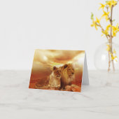 Carte de vœux Lions Safari (Fleur jaune)