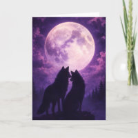 Carte de vœux Loup romantique de la pleine lune