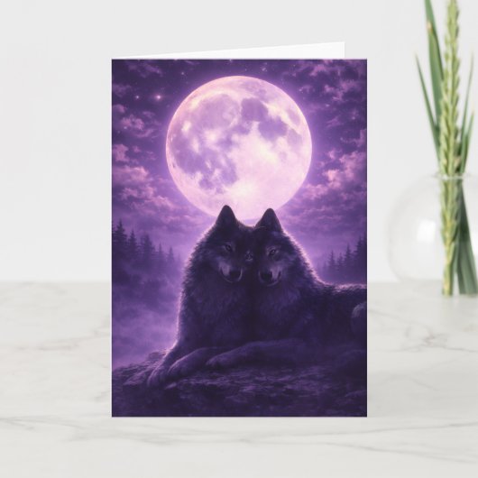 Carte de vœux Loups au clair de lune (Devant)