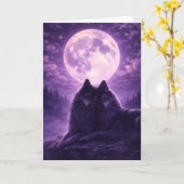 Carte de vœux Loups au clair de lune (Fleur jaune)