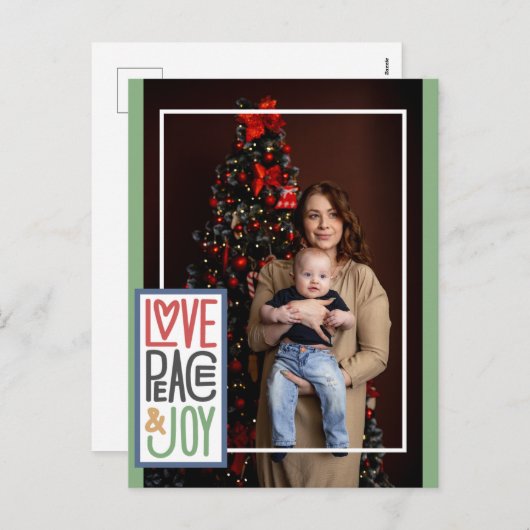 Carte de vœux Love Peace & Joy (ajoutez votre phot (Devant / Derrière)