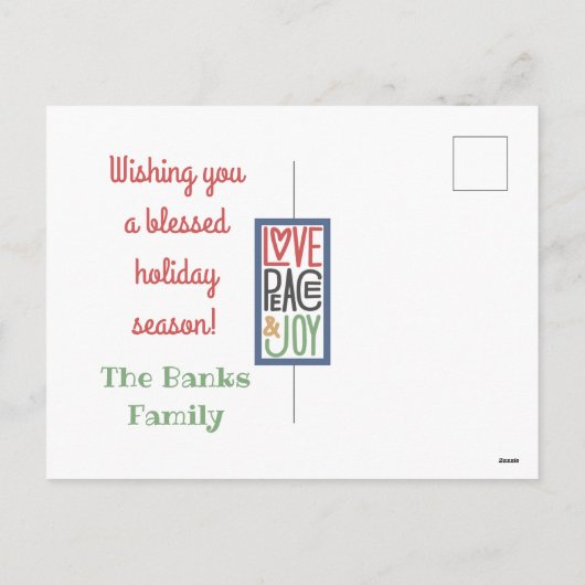 Carte de vœux Love Peace & Joy (ajoutez votre phot (Dos)